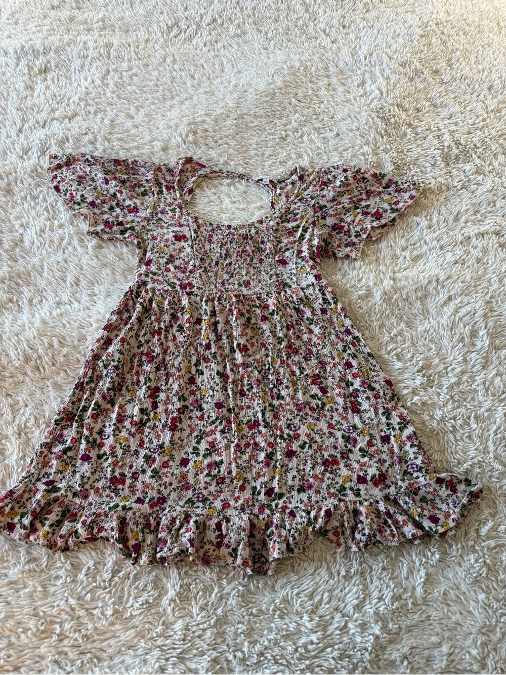 Autumn Floral Smocked Dress with Ruffle Hem
